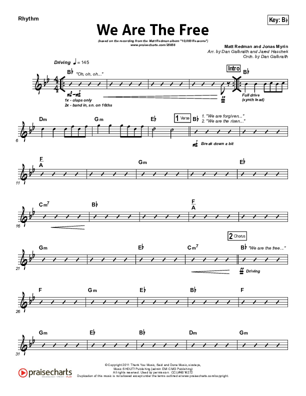 We Are The Free Rhythm Chart (Matt Redman)
