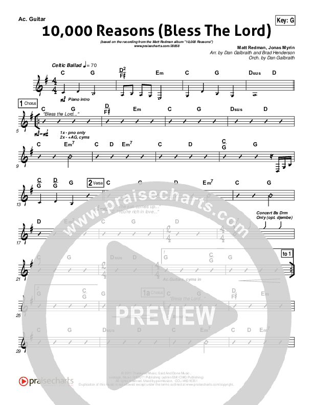 10,000 Reasons (Bless The Lord) Acoustic Guitar (Matt Redman / Passion)