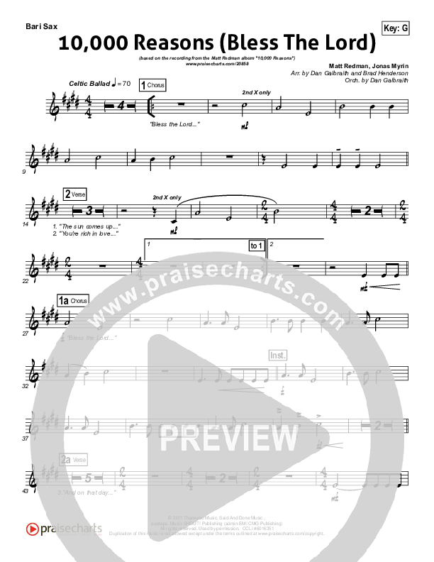 10,000 Reasons (Bless The Lord) Bari Sax (Matt Redman / Passion)