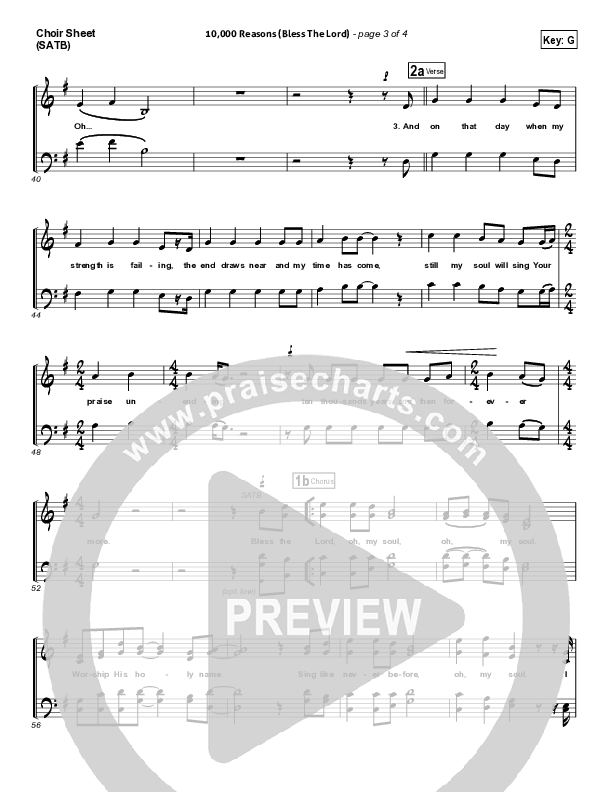 10,000 Reasons (Bless The Lord) Choir Sheet (SATB) (Matt Redman / Passion)