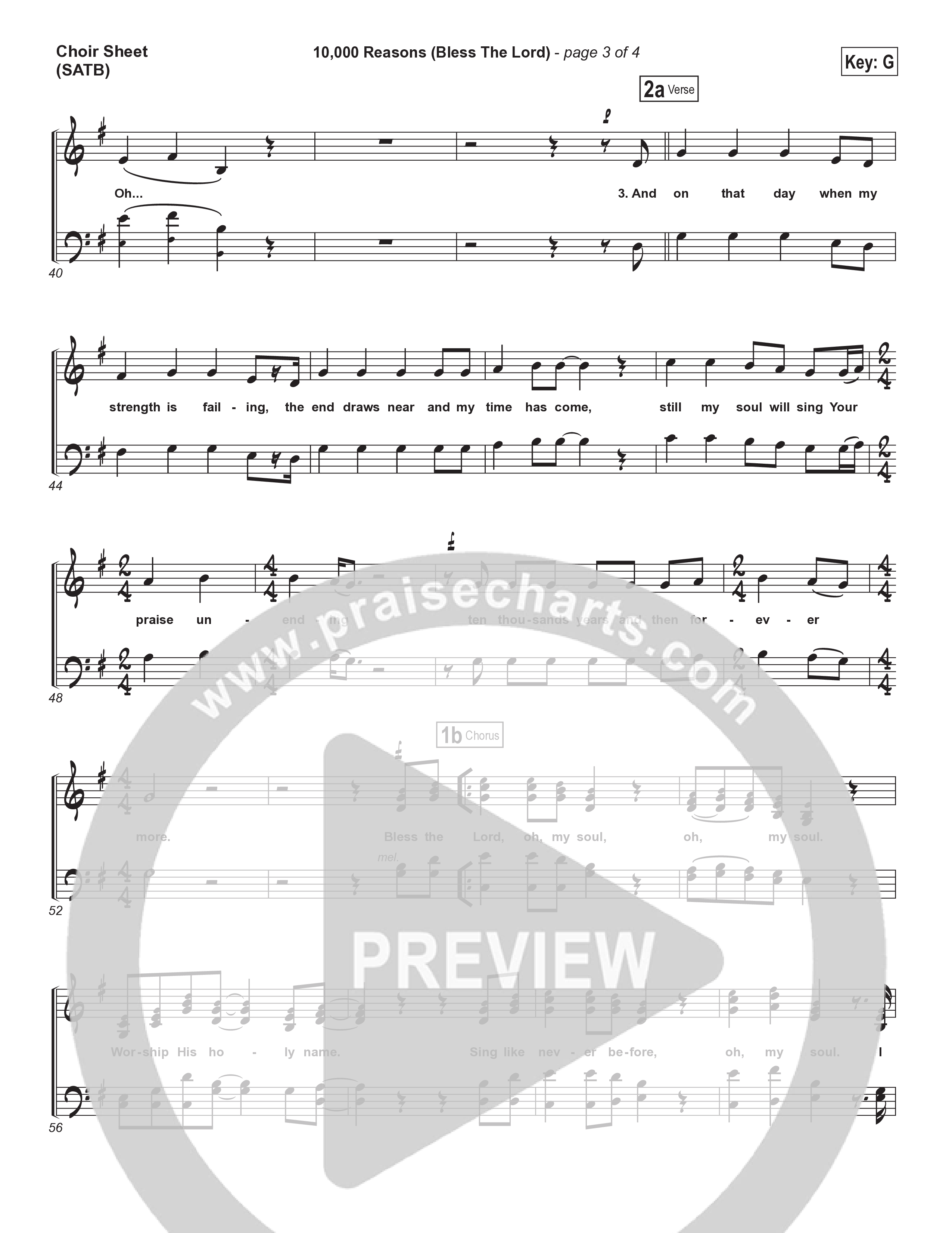 10,000 Reasons (Bless The Lord) Choir Sheet (SATB) (Matt Redman / Passion)