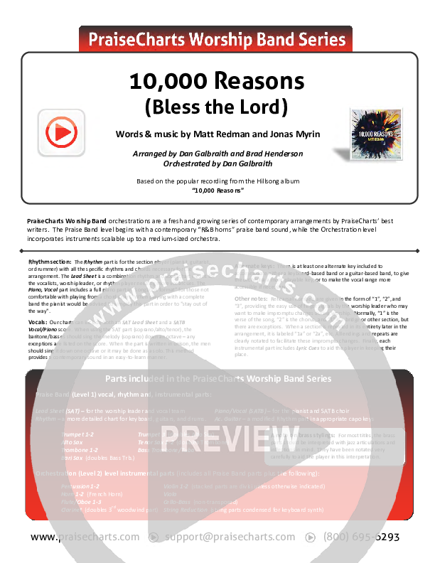 10,000 Reasons (Bless The Lord) Cover Sheet (Matt Redman / Passion)