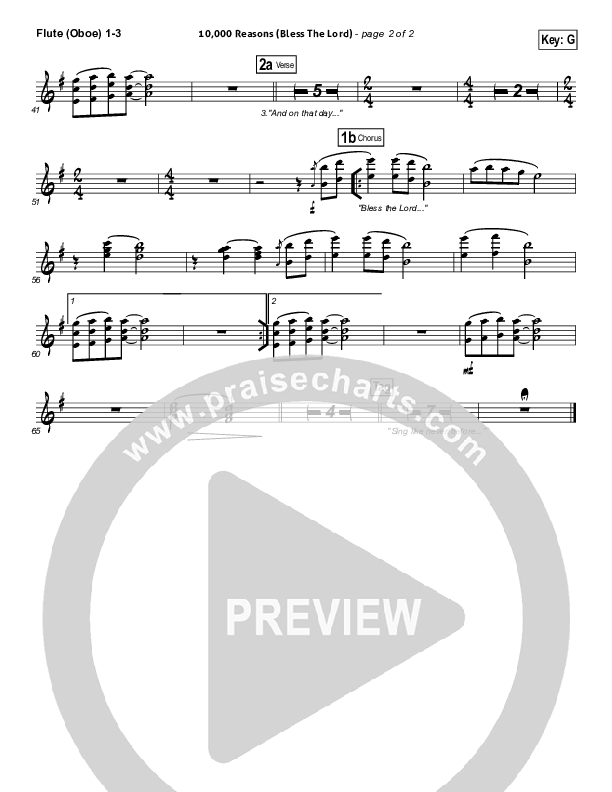 10,000 Reasons (Bless The Lord) Flute/Oboe 1/2/3 (Matt Redman / Passion)
