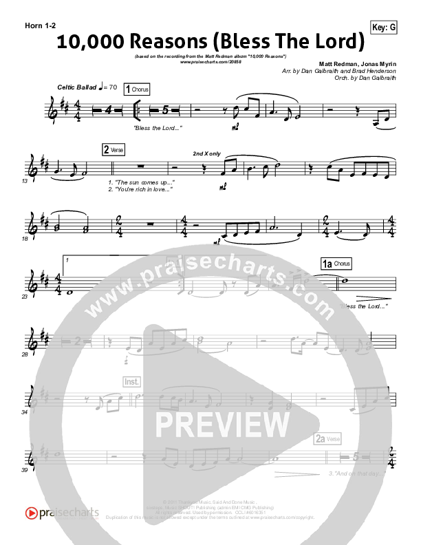 10,000 Reasons (Bless The Lord) French Horn 1,2 (Matt Redman / Passion)