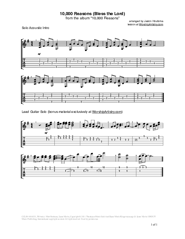 10,000 Reasons (Bless The Lord) Guitar Tab (Matt Redman / Passion)