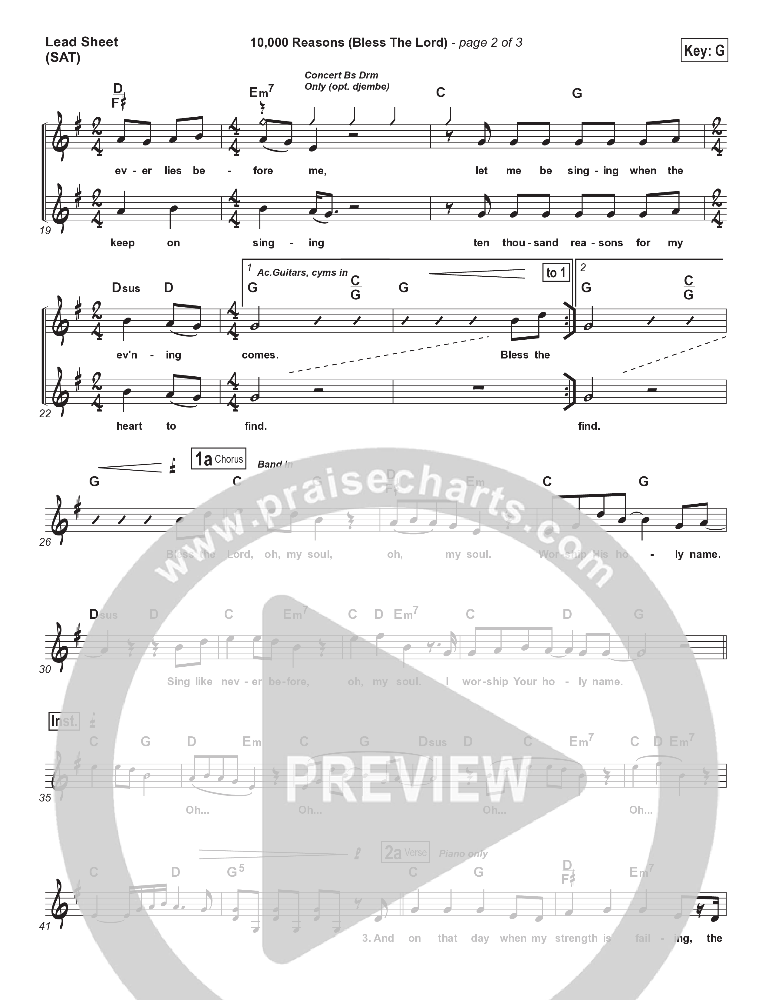 10,000 Reasons (Bless The Lord) Lead Sheet (SAT) (Matt Redman / Passion)