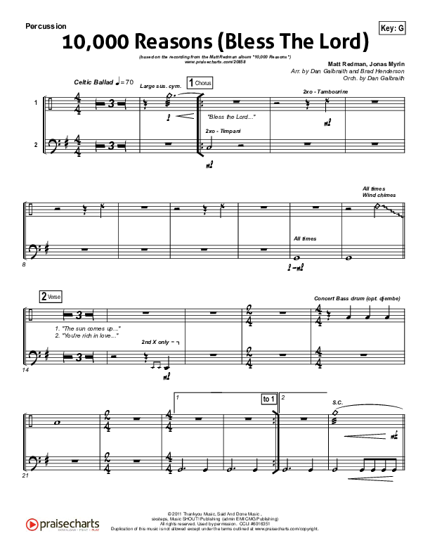 10,000 Reasons (Bless The Lord) Percussion (Matt Redman / Passion)