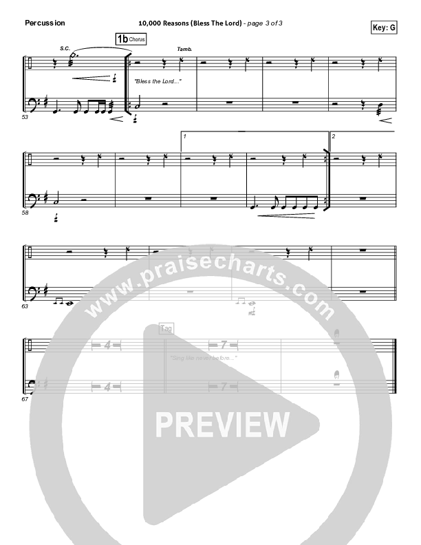 10,000 Reasons (Bless The Lord) Percussion (Matt Redman / Passion)