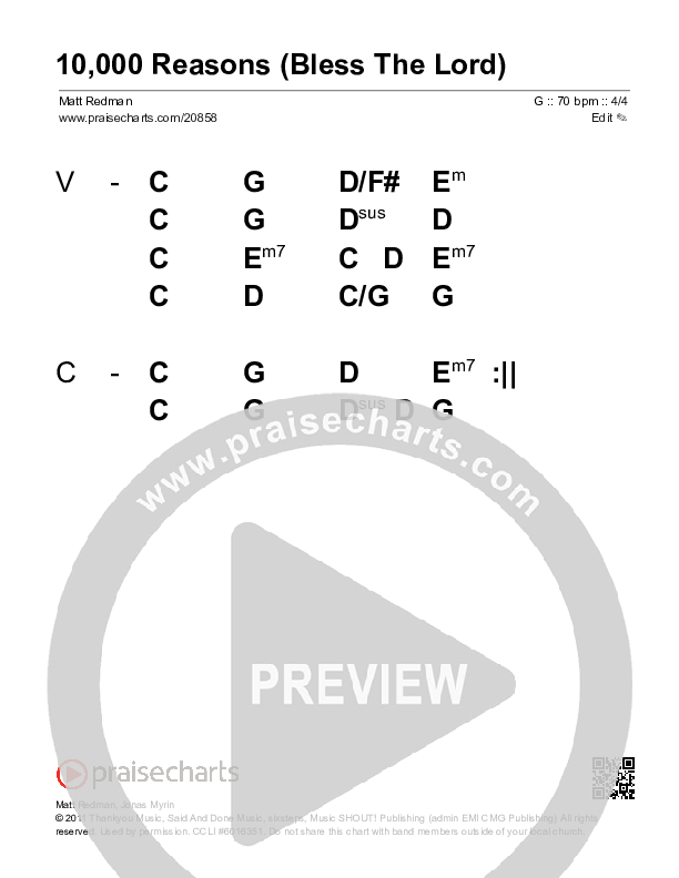 10,000 Reasons (Bless The Lord) Stage Chart (Matt Redman / Passion)