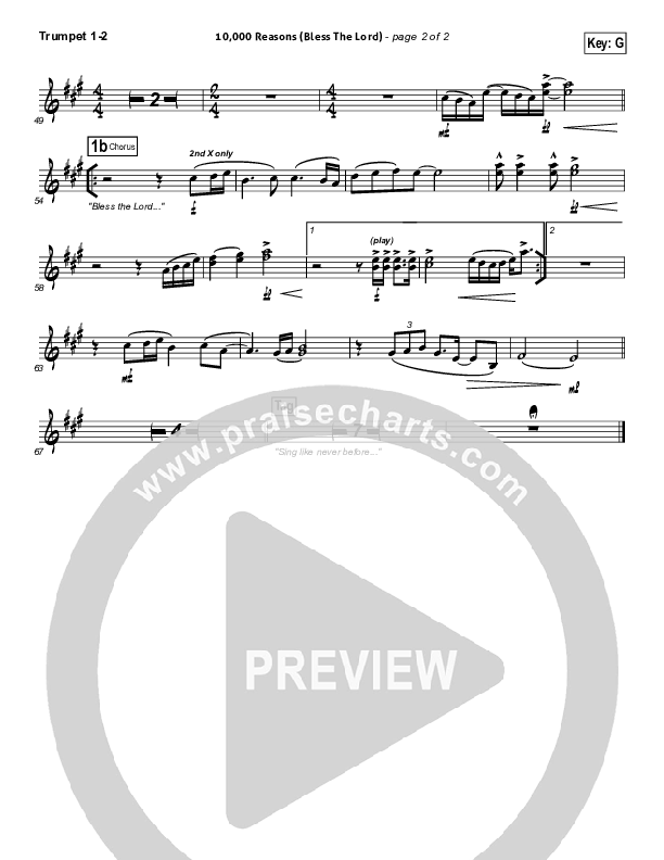 10,000 Reasons (Bless The Lord) Trumpet 1,2 (Matt Redman / Passion)