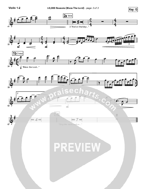 10,000 Reasons (Bless The Lord) Violin 1,2 (Matt Redman / Passion)