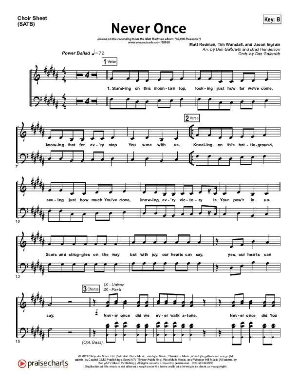 Never Once Choir Sheet (SATB) (Print Only) (Matt Redman)