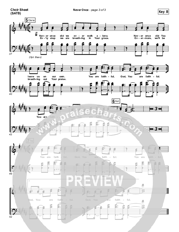 Never Once Choir Sheet (SATB) (Print Only) (Matt Redman)