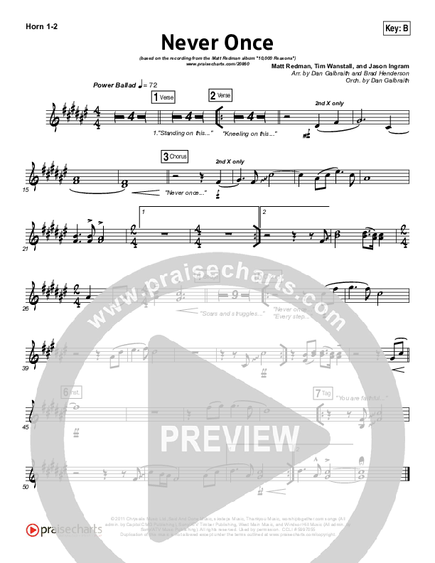 Never Once French Horn 1/2 (Matt Redman)