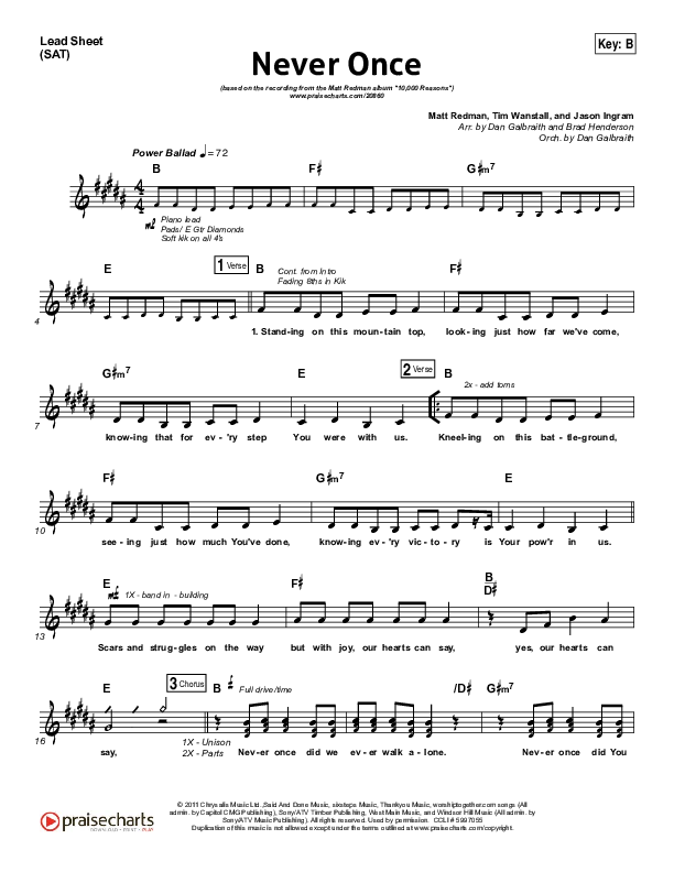Never Once Lead Sheet (Print Only) (Matt Redman)