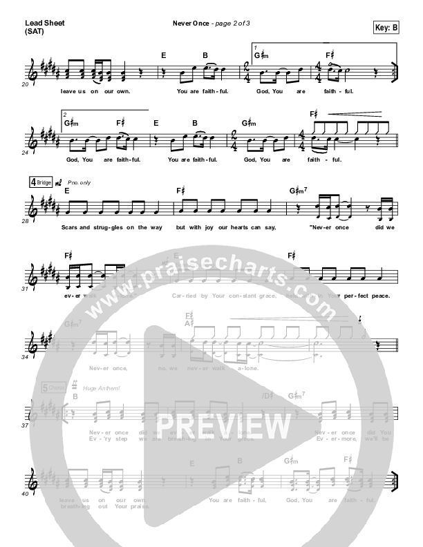 Never Once Lead Sheet (Print Only) (Matt Redman)