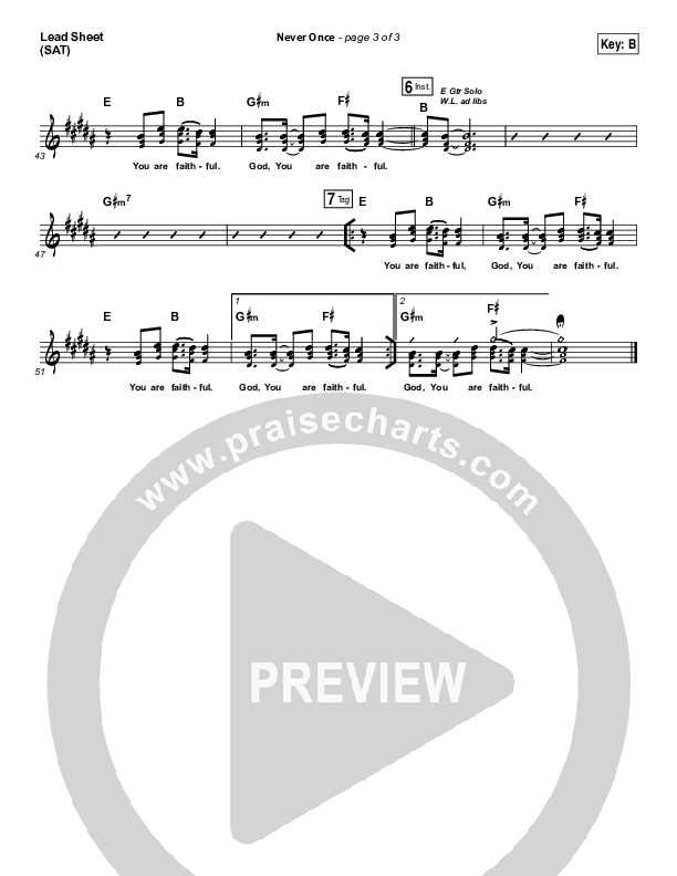 Never Once Lead Sheet (Print Only) (Matt Redman)