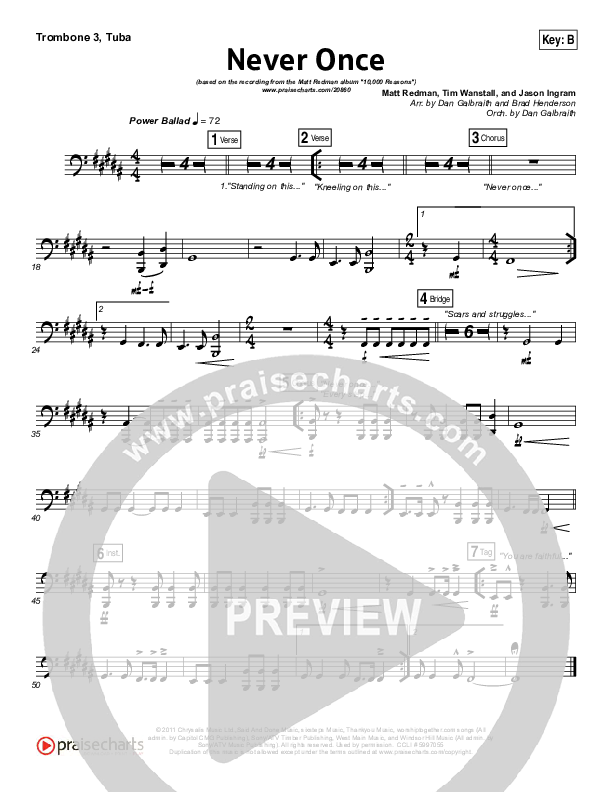 Never Once Trombone 3/Tuba (Matt Redman)