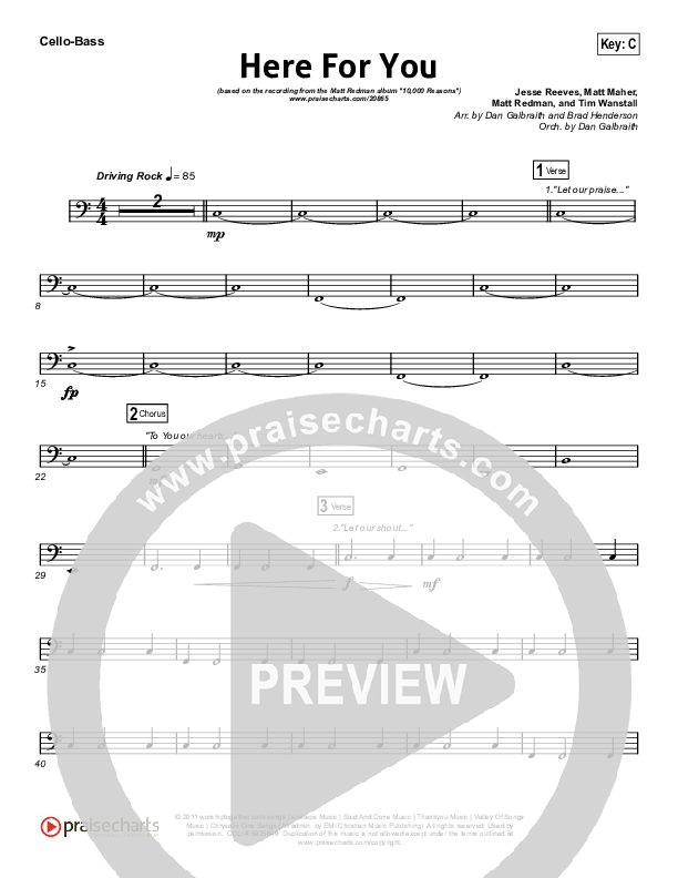 Here For You Cello/Bass (Matt Redman)