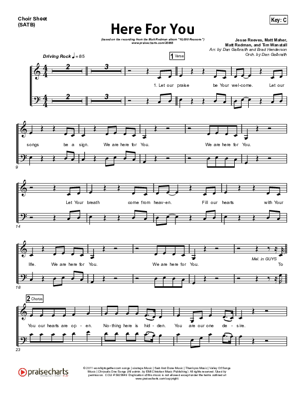 Here For You Choir Sheet (SATB) (Print Only) (Matt Redman)
