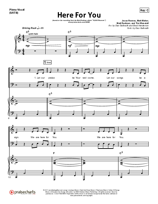 Here For You Piano/Vocal (Print Only) (Matt Redman)