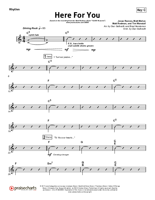 Here For You Rhythm Chart (Print Only) (Matt Redman)