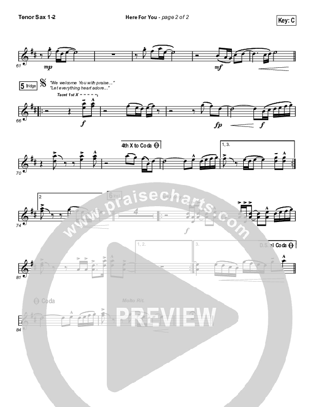 Here For You Tenor Sax 1/2 (Matt Redman)