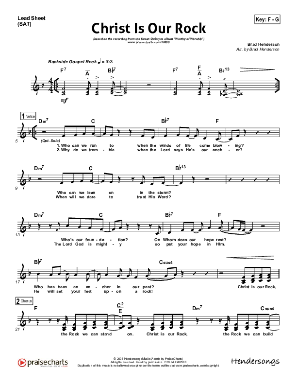 Christ Is Our Rock Lead Sheet ()