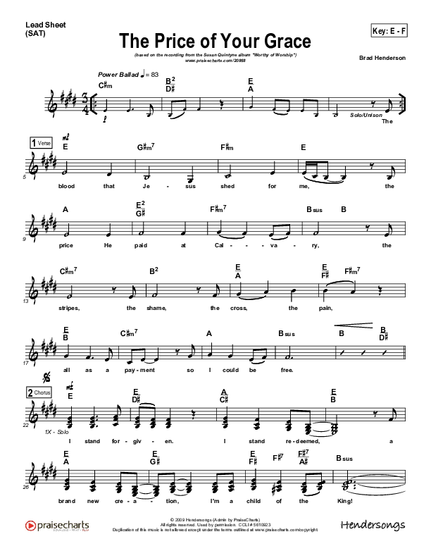 The Price Of Your Grace Lead Sheet (Susan Quintyne)