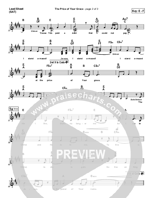 The Price Of Your Grace Lead Sheet (Susan Quintyne)