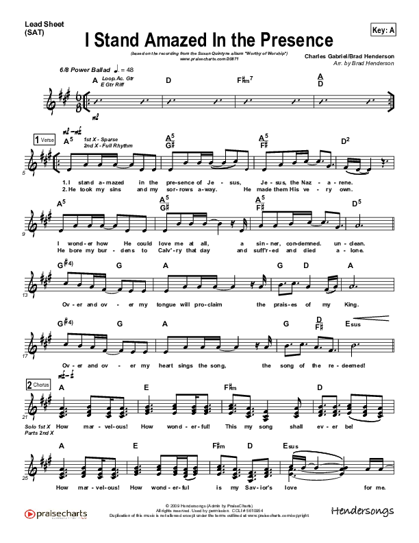 I Stand Amazed In the Presence Lead Sheet (Susan Quintyne)