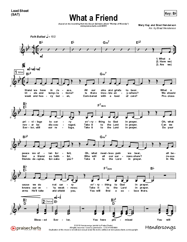 What A Friend Lead Sheet (SAT) (Susan Quintyne)