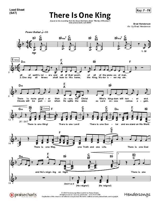 There Is One King Lead Sheet (Susan Quintyne)
