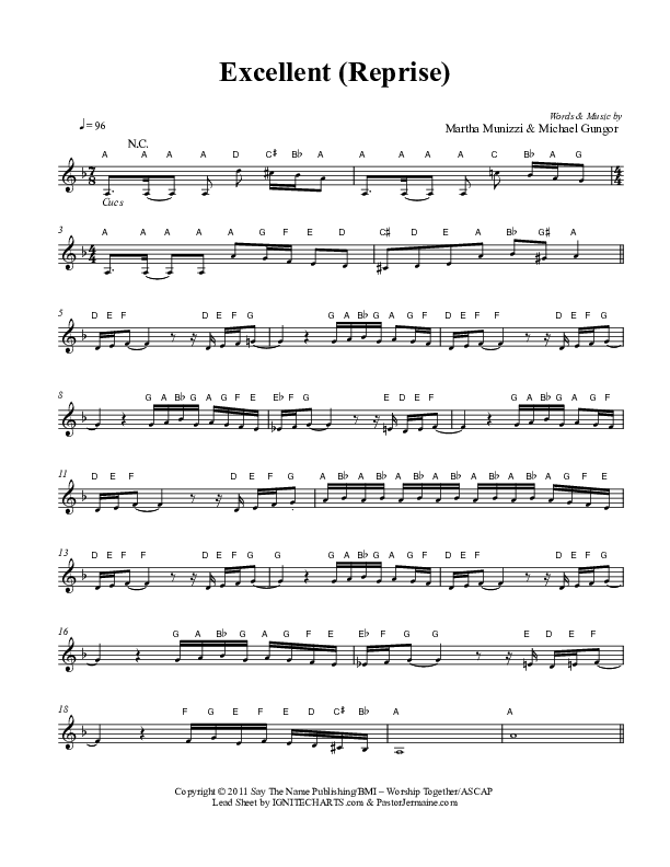 Excellent Reprise Lead Sheet (Martha Munizzi)