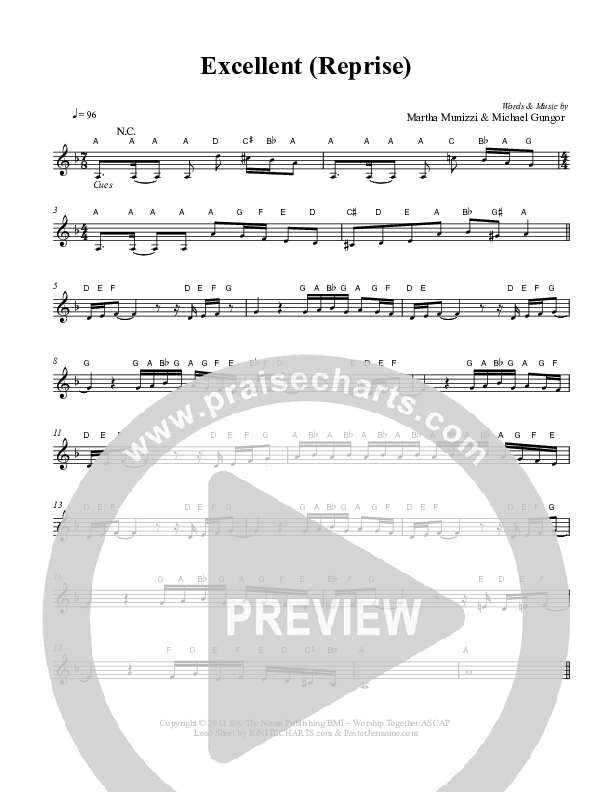 Excellent Reprise Lead Sheet (Martha Munizzi)