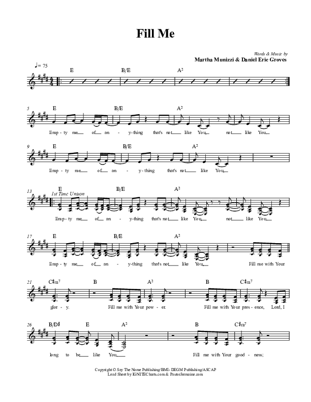 Fill Me Lead Sheet (Martha Munizzi)