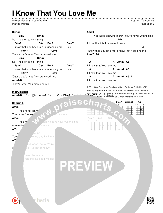 I Know That You Love Me Chords & Lyrics (Martha Munizzi)