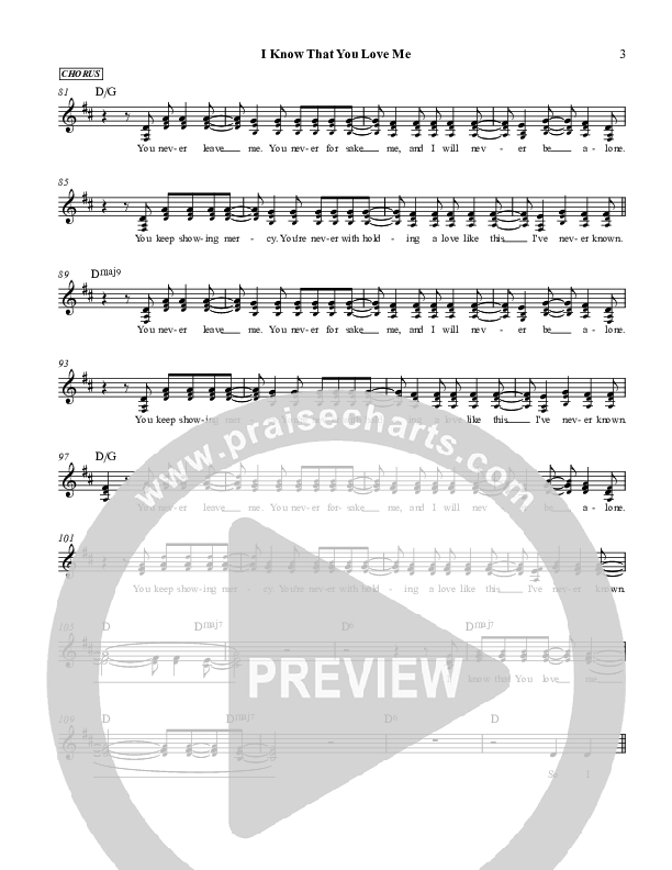 I Know That You Love Me Lead Sheet (Martha Munizzi)