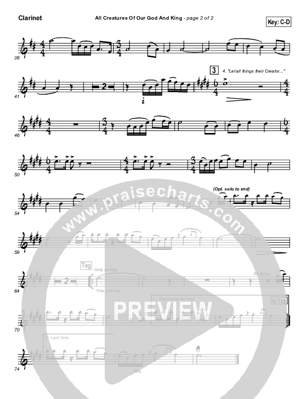 All Creatures Of Our God And King Clarinet (Slater Armstrong)