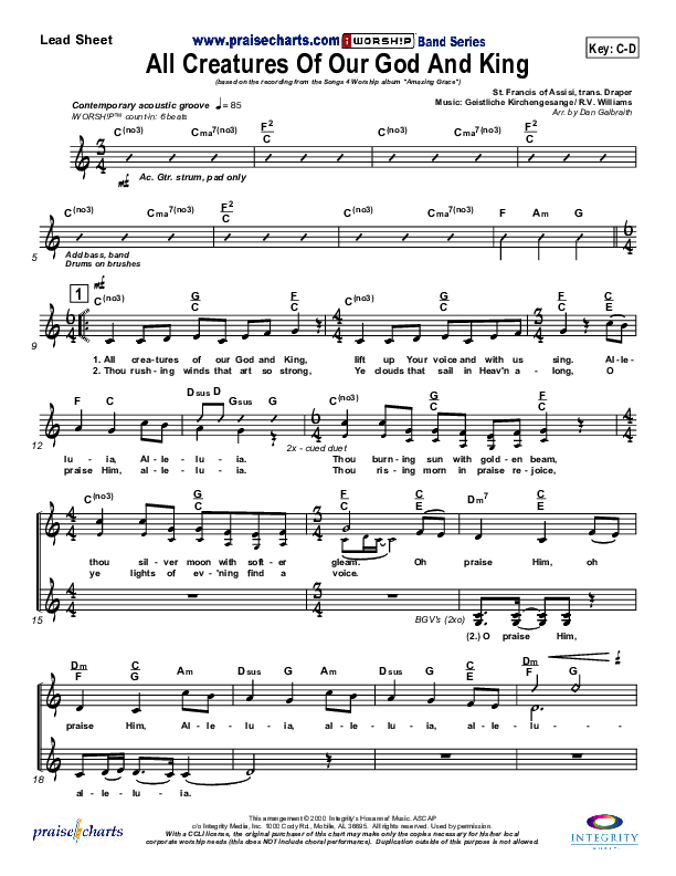 All Creatures Of Our God And King Lead Sheet (SAT) (Slater Armstrong)