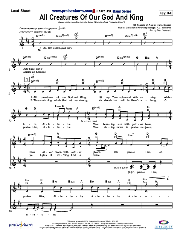 All Creatures Of Our God And King Lead Sheet (SAT) (Slater Armstrong)