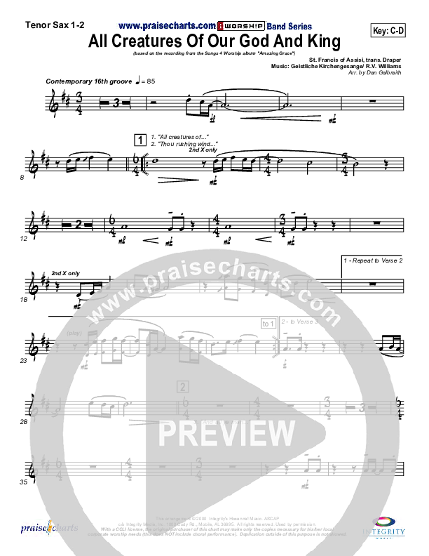 All Creatures Of Our God And King Tenor Sax 1/2 (Slater Armstrong)