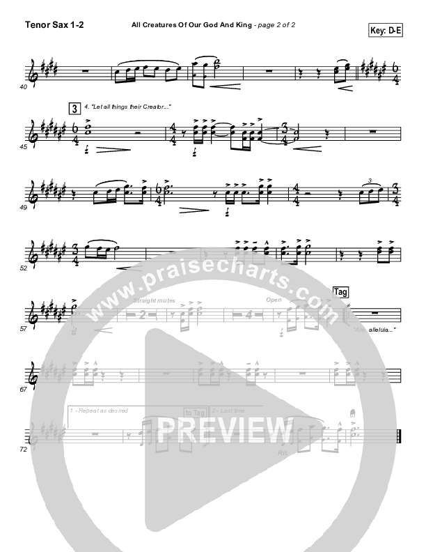 All Creatures Of Our God And King Tenor Sax 1/2 (Slater Armstrong)