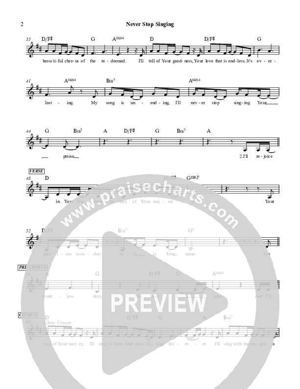 Never Stop Singing Lead Sheet (Martha Munizzi)