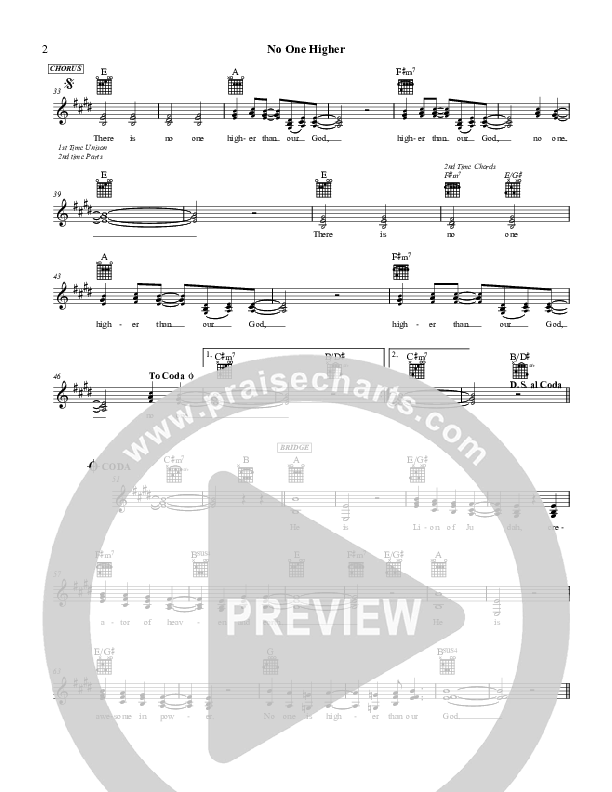 No One Higher Lead Sheet (Martha Munizzi)