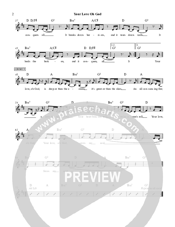 Your Love Oh God Lead Sheet (Martha Munizzi)