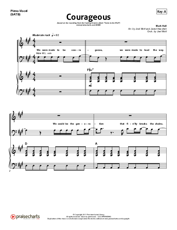 Courageous Piano/Vocal (SATB) (Casting Crowns)