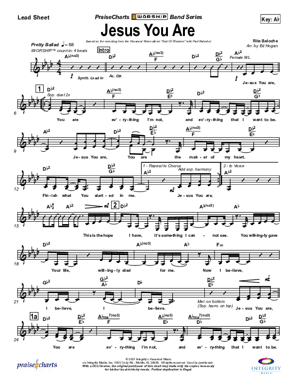 Jesus You Are Lead Sheet (Paul Baloche)