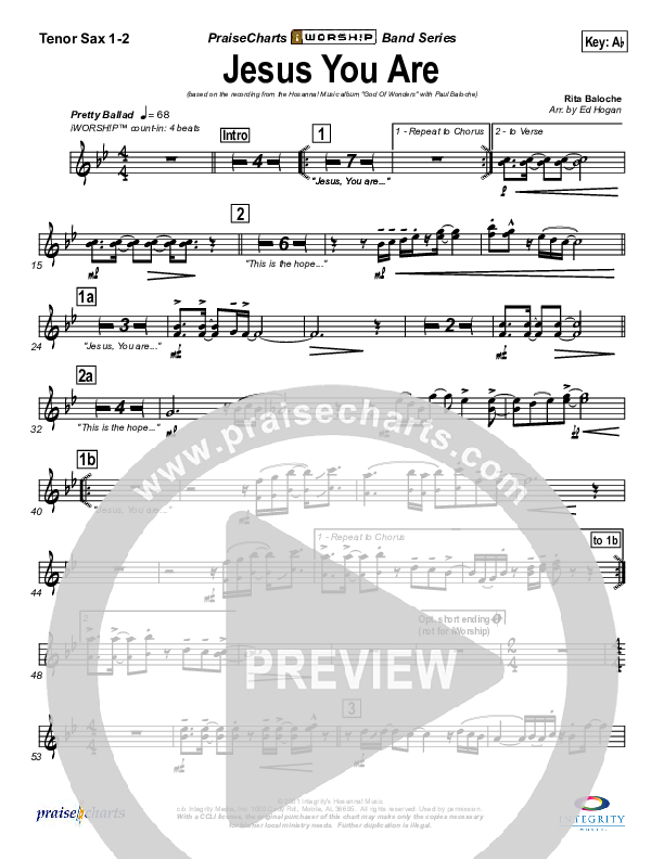 Jesus You Are Tenor Sax 1/2 (Paul Baloche)