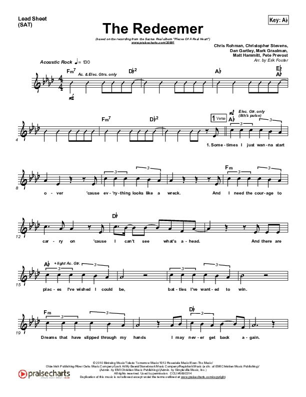 The Redeemer Lead Sheet (Sanctus Real)